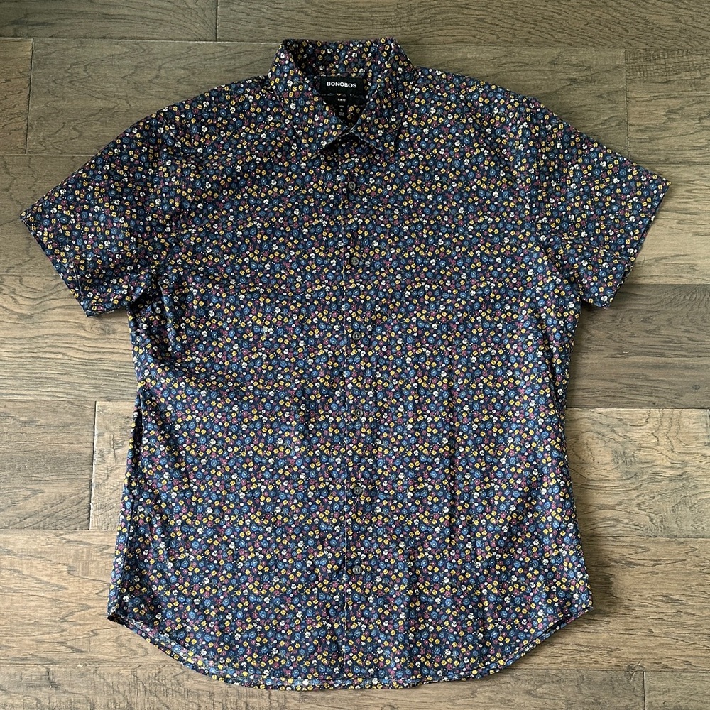 Bonobos Men's Multicolor Patterned Button Down-XL-Long-Slim Fit
